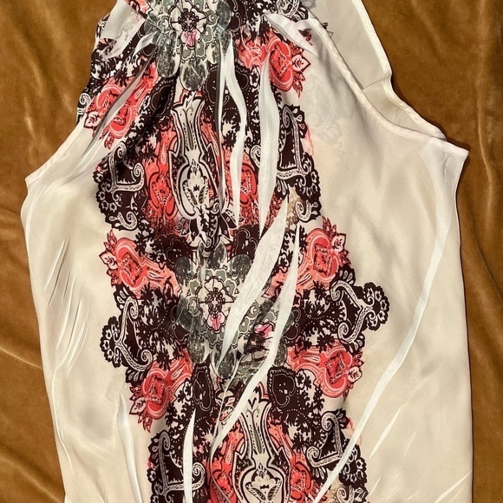 Soulmates ivory, brown and coral tie neck halter size large
